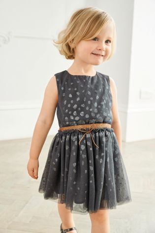 Charcoal Sequin Spotted Dress (3mths-6yrs)